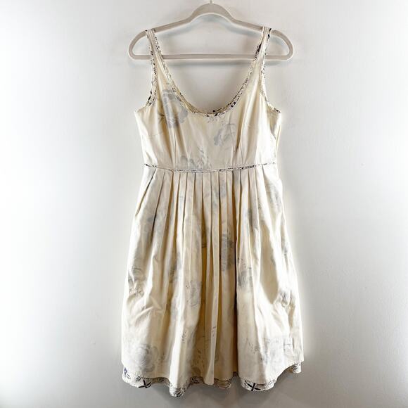 Anthropologie Moulinette Soeurs Floral Cotton Fit and Flare Mini Dress Cream 8 - Picture 1 of 8